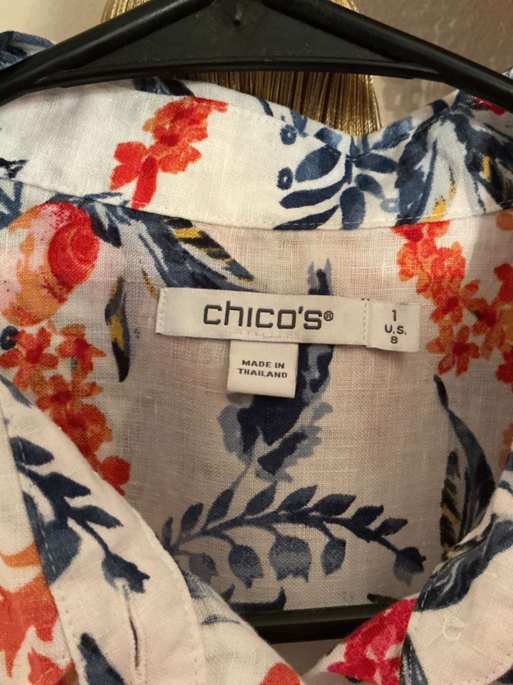 Chico’s women’s linen button front colorful shirt, 3/4 sleeves. Sz 1 fits Sz 8 - Picture 4 of 9